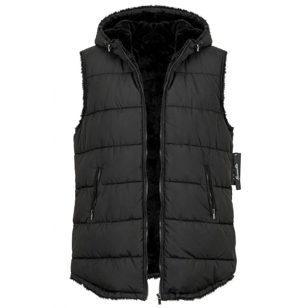 Sebby Black Puffer Vest Women’s Small Hooded Quilted Reversible, NWT